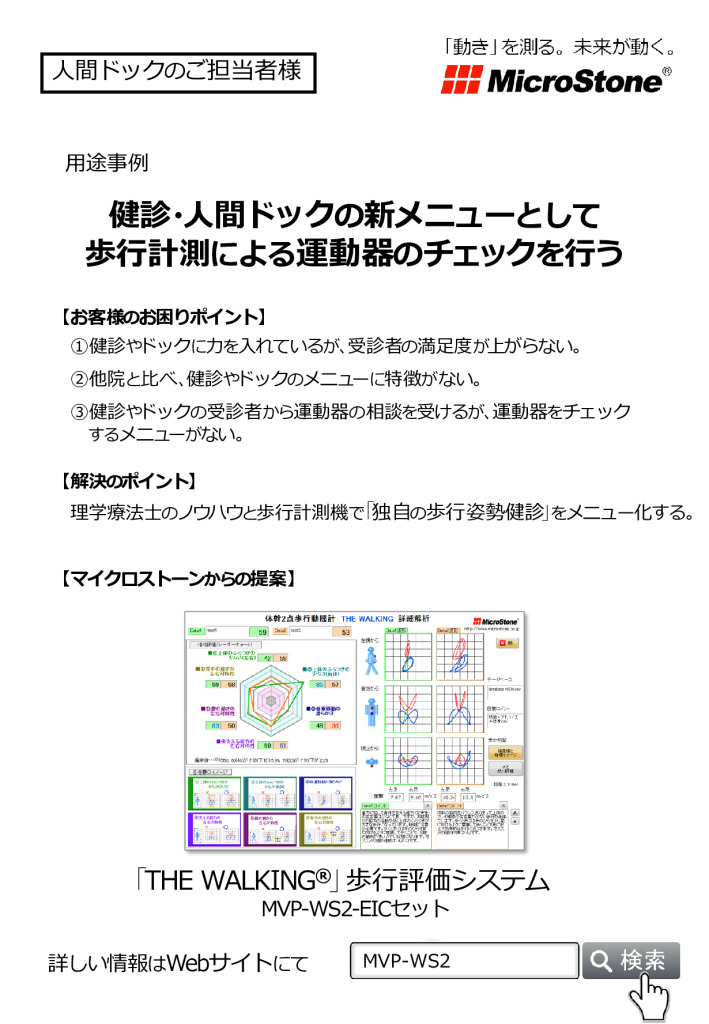 体幹2点歩行動揺計 THE WALKING（コメント自動表示版） MVP-WS2-S-EIC 用途事例