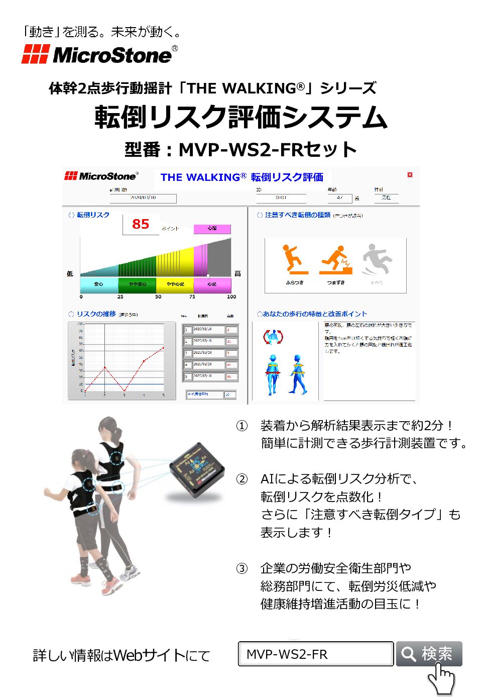 体幹2点歩行動揺計 THE WALKING（転倒リスク評価機能付） MVP-WS2-S-FR カタログ