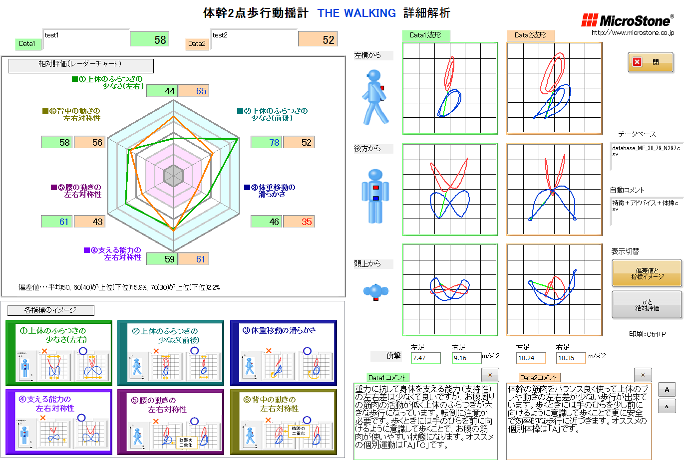 THE WALKING コメント版　計測結果詳細解析画面