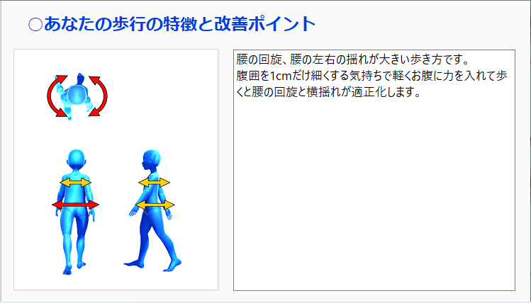 WS2-FR歩行特徴と改善ポイント表示画面